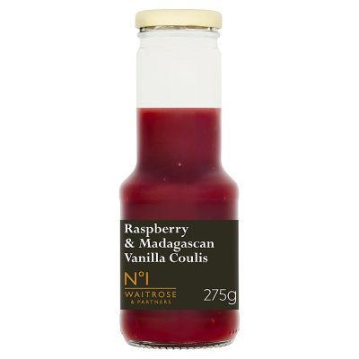 Waitrose raspberry and vanilla coulis 275g (British brand)