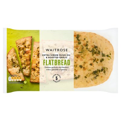Waitrose extra virgin olive oil and roasted garlic flatbread 155g - British product