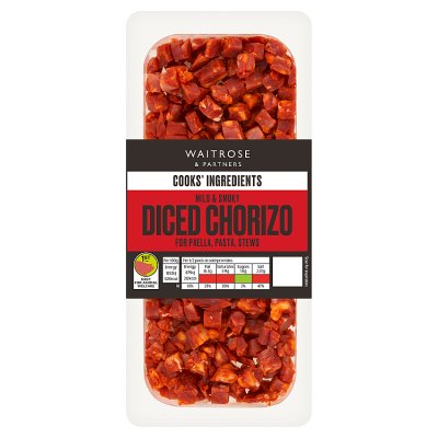 Waitrose diced chorizo with smoked paprika 130g, imported from the UK