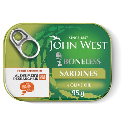 John West boneless sardines in olive oil 95g, UK version
