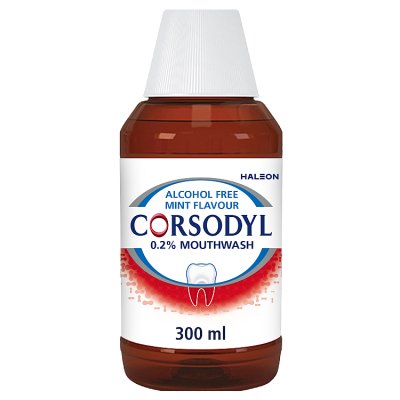 Corsodyl mint alcohol free mouthwash 300ml (British brand)