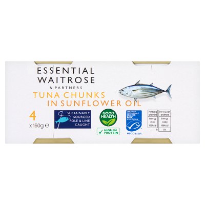 Waitrose Essential MSC tuna chunks in sunflower oil 4x160g - British product