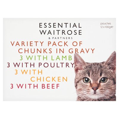 Essential Waitrose cat food chunks in gravy 12x100g, UK version