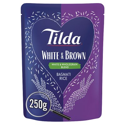 Tilda white and brown basmati rice 250g pouch, UK version