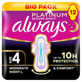 Always Platinum Secure Night sanitary pads size 4 12ct (British brand)