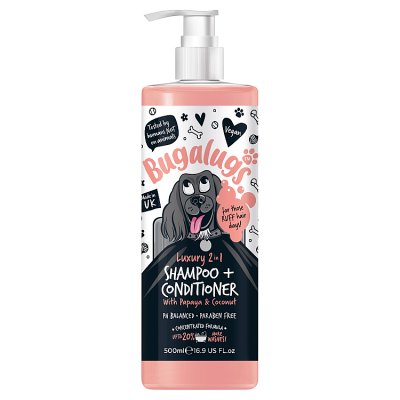 Bugalugs papaya and coconut 2-in-1 dog shampoo 500ml, UK version