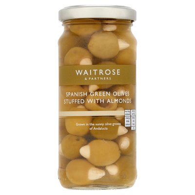 Waitrose olives with almonds 240g, UK version