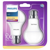 Philips B22 warm white 100W light bulbs, 2-pack (British brand)