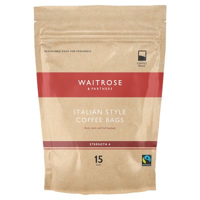 Waitrose Fairtrade Italian style coffee bags 15s, UK version