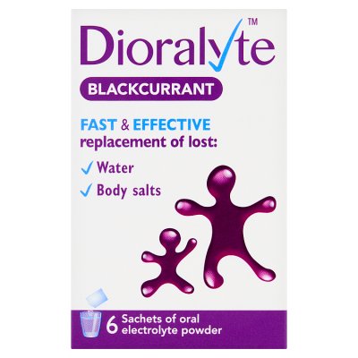 Dioralyte blackcurrant oral rehydration 6 sachets, imported from the UK