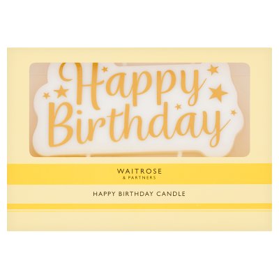 Waitrose Happy Birthday Cake Candle gold - British product