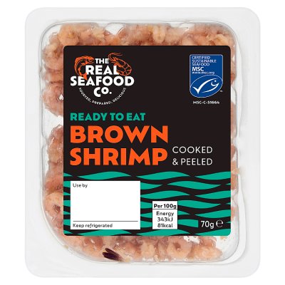 Real Seafood Co cooked peeled brown shrimp 70g - British product