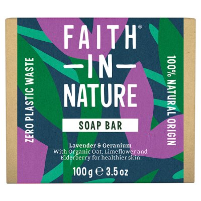 Faith in Nature lavender and geranium soap 100g, imported from the UK