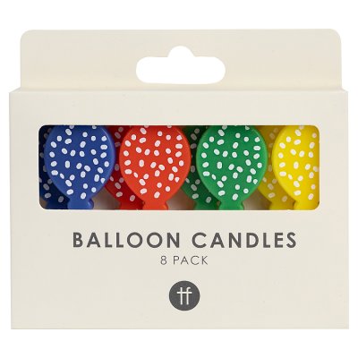 Talking Tables Happy Birthday balloon candles 8 pack, imported from the UK