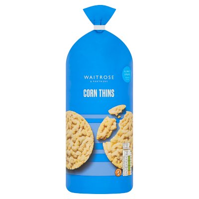 Waitrose corn thins lightly salted 180g, imported from the UK