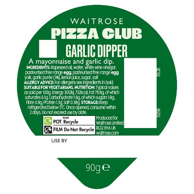 Waitrose Pizza Club garlic dipper 90g dip (British brand)