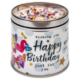 Best Kept Secrets scented candle tin Happy Birthday 240g (British brand)