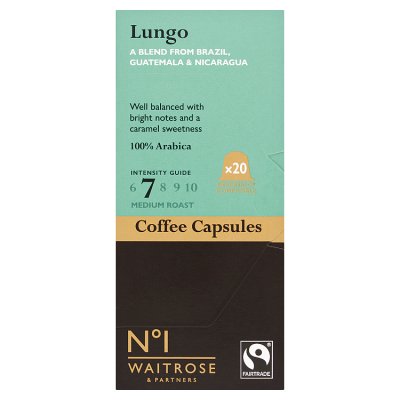 Waitrose No.1 Lungo coffee capsules 20 pack 108g (British brand)
