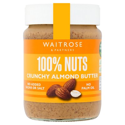 Waitrose crunchy almond butter 340g glass jar, UK version