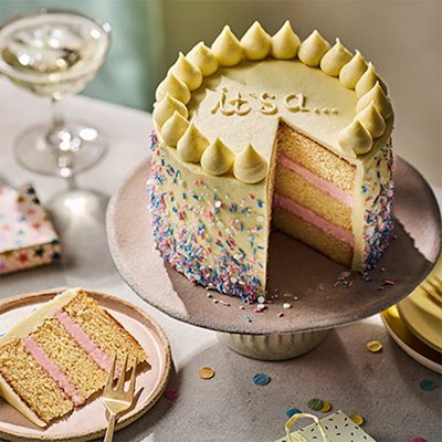 Waitrose pink gender reveal cake, imported from the UK