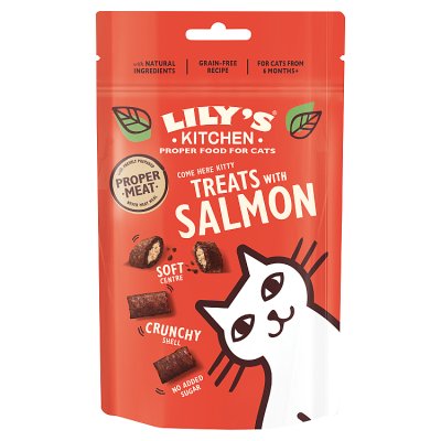 Lily's Kitchen cat treats salmon pillow 60g, imported from the UK