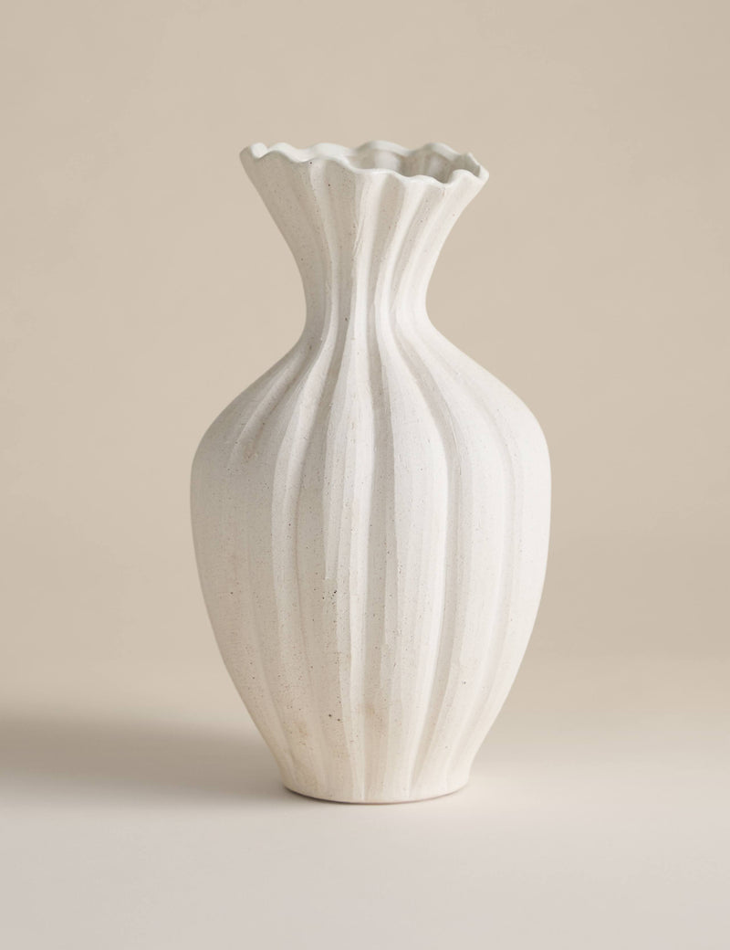 Large Fluted Neck Ceramic Vase