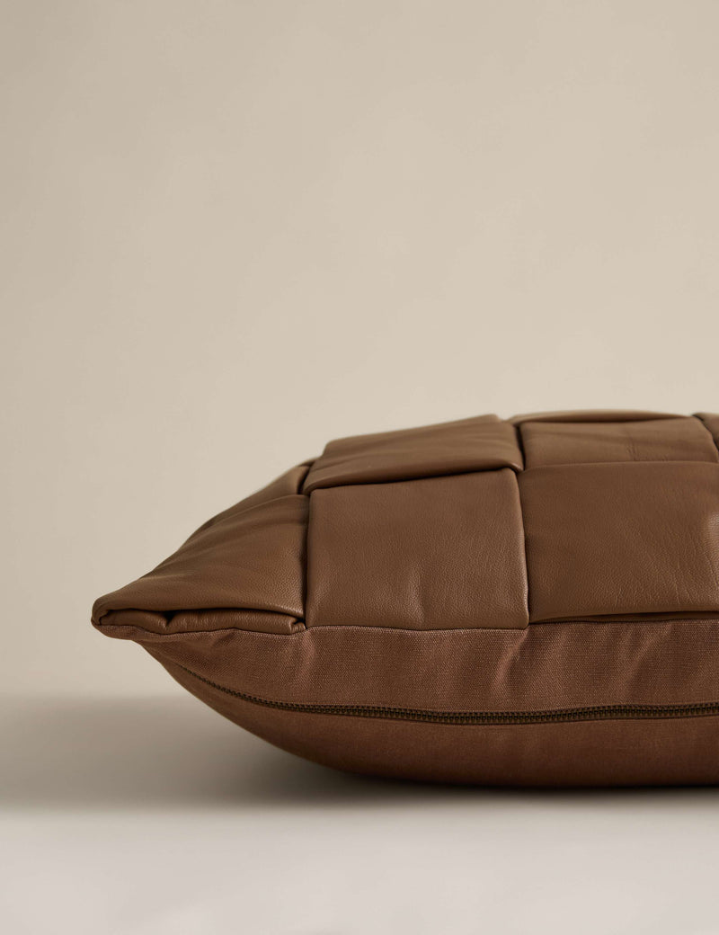 Leather basket weave cushion feather filling (British brand)