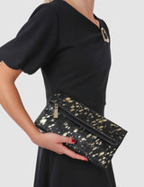 M&S Jones Bootmaker Leather Hair On Metallic Print Clutch Bag- Buy online at McGrocer