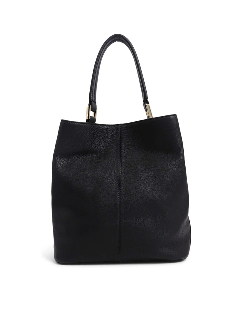 Jones Bootmaker leather shoulder bag with gold-tone hoop, imported from the UK