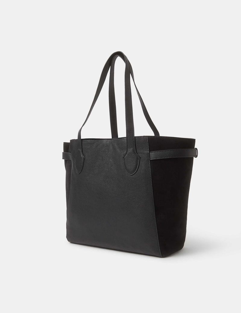 Accessorize leather tote bag with suede side panels and adjustable size (British brand)