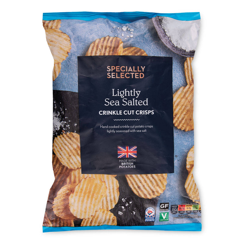 Lightly sea salted crinkle cut potato crisps (British brand)