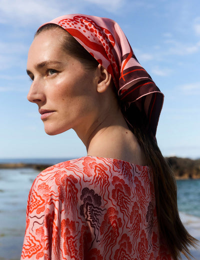 M&S Jaeger Linear Wave Printed Square Silk Scarf 64cm- Buy online at McGrocer