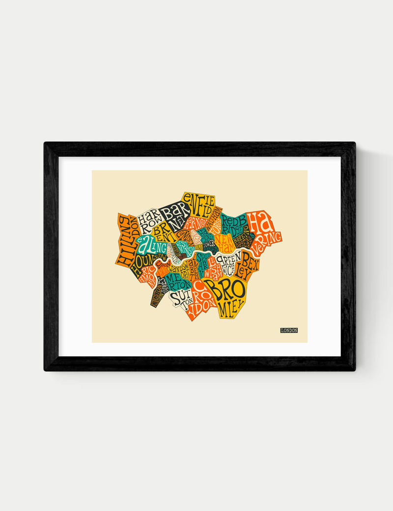 East End Prints London Boroughs framed art print, imported from the UK