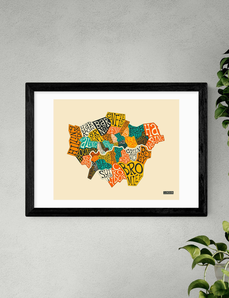 East End Prints London Boroughs framed art print, imported from the UK