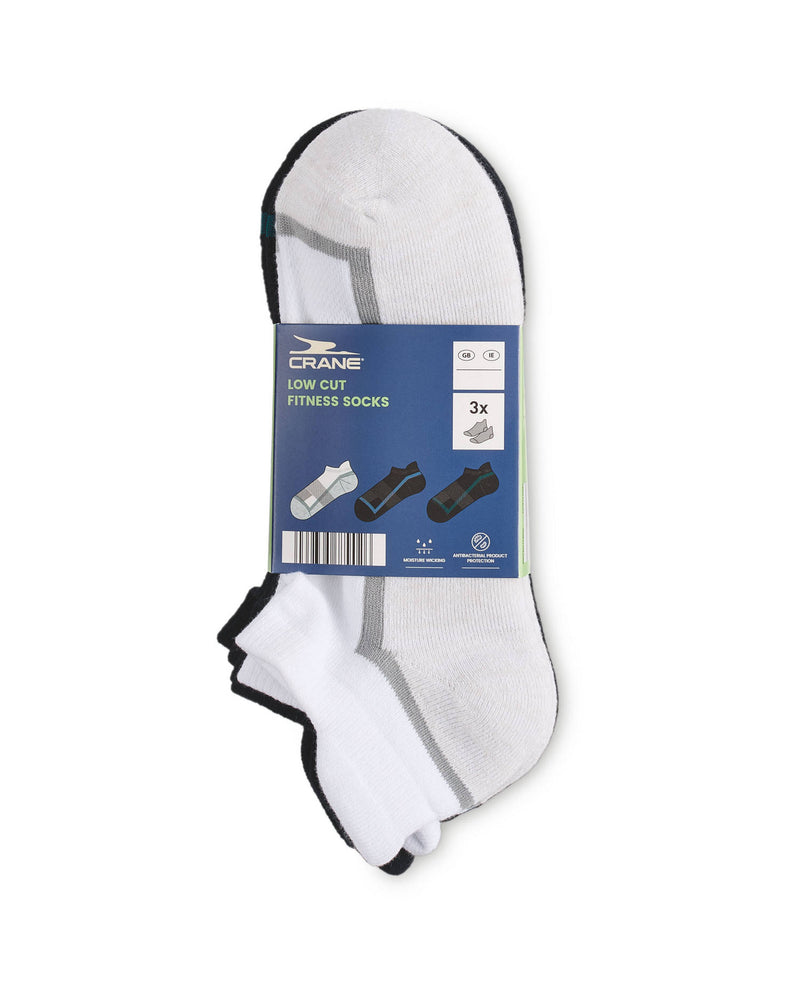 Low cut fitness socks 3 pack in white green black, UK version