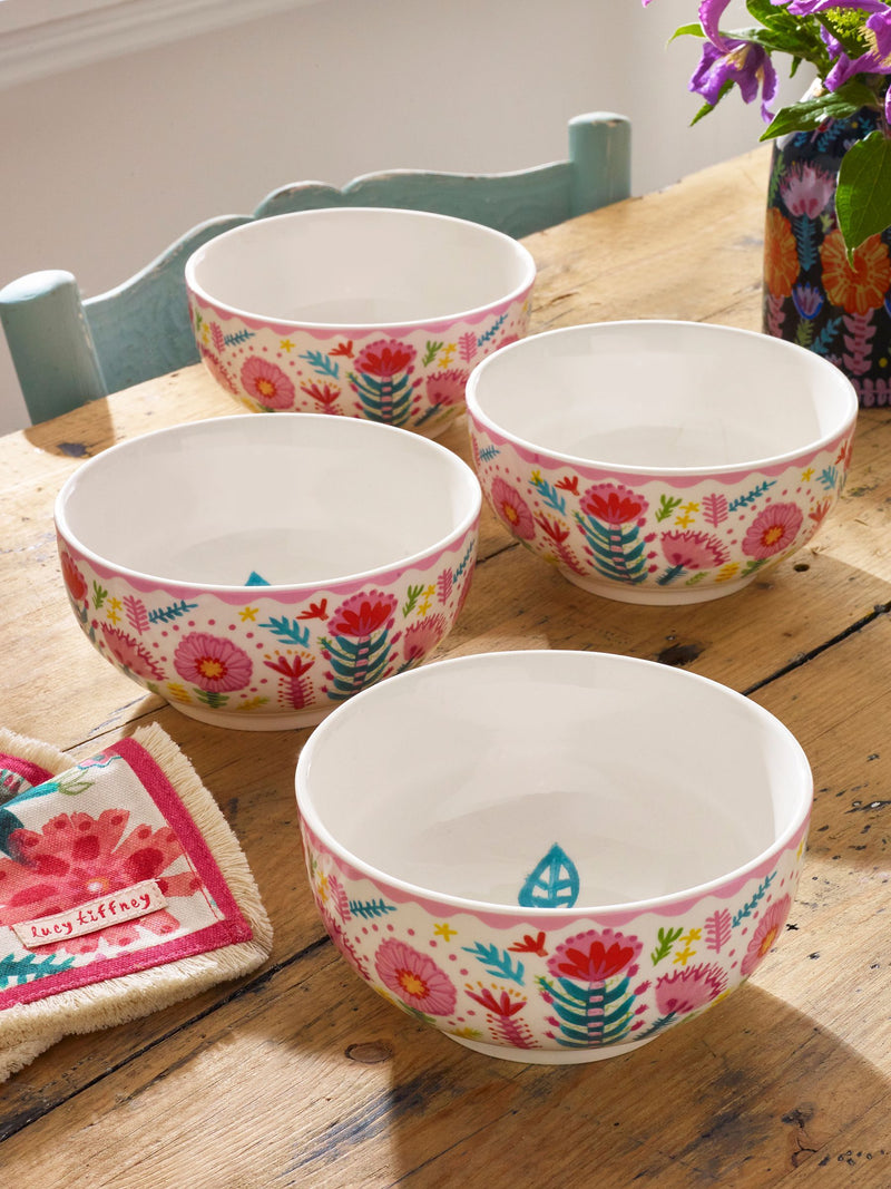 Lucy Tiffney Set of 4 Floral Cereal Bowls