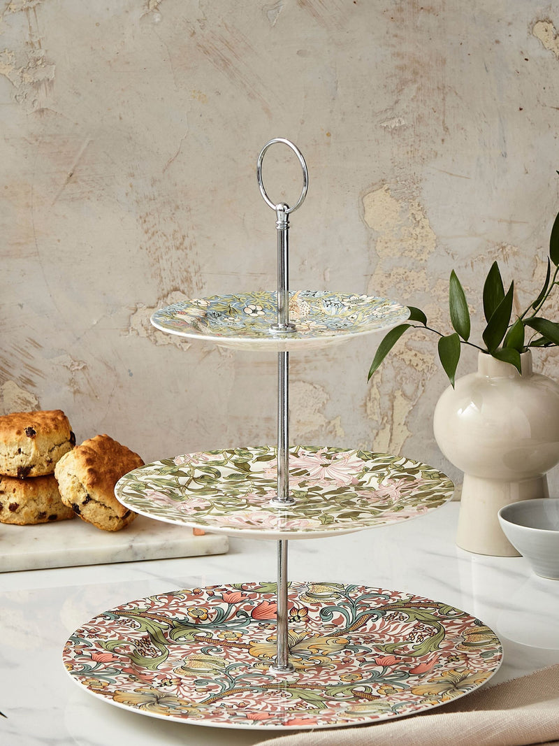 Morris & Co. Pink Strawberry Thief 3-tier cake stand, imported from the UK