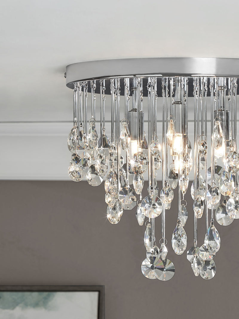 Chrome Izzie 4-light flush ceiling light, imported from the UK
