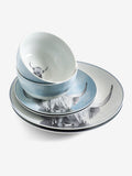 Porcelain dinner set with Teal Blue Hamish The Highland Cow design, 12 piece (British brand)