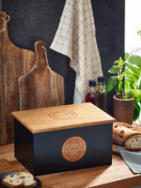Next Black Bronx Bread Bin and Board - Wooden Bread Storage- Buy online at McGrocer