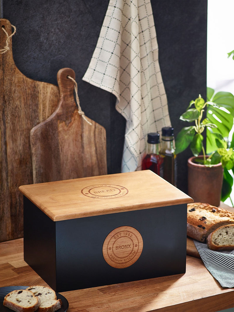 Black Bronx bread bin and board - British product