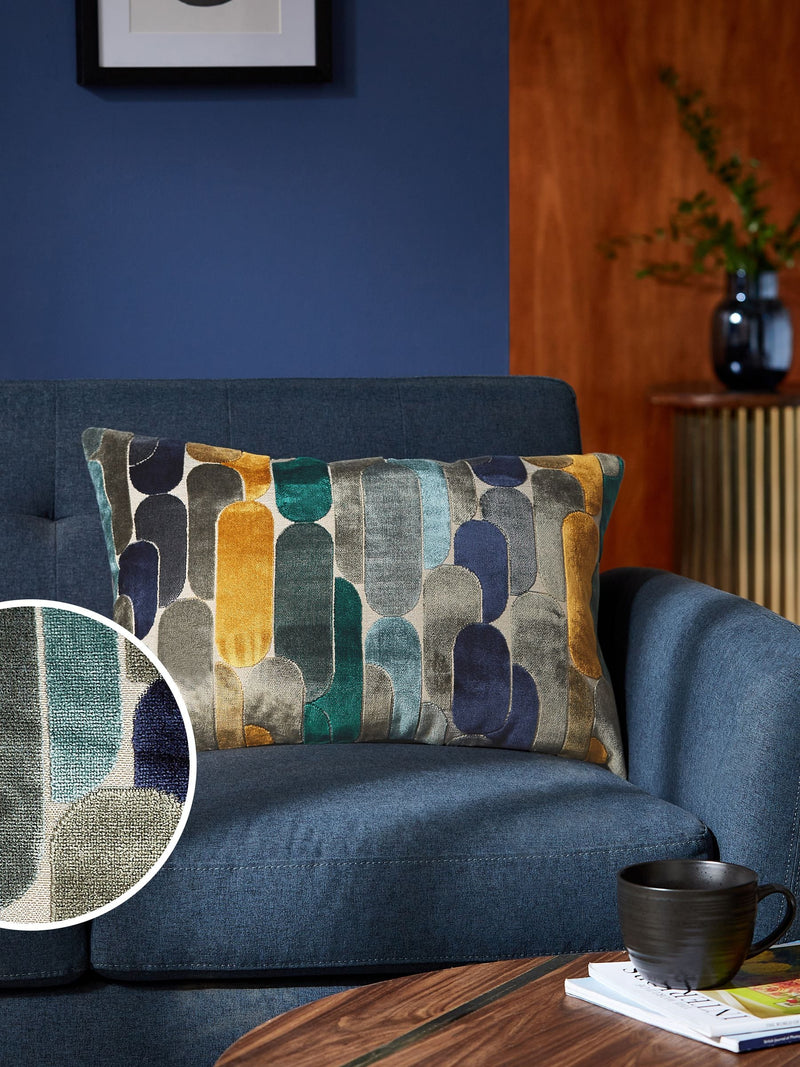 Navy blue retro cut velvet cushion 40x59cm, UK version