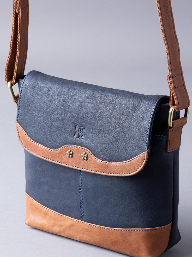 Lakeland Leather Navy Hartsop cross-body bag, imported from the UK