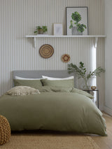 Green Olive Cotton Rich Duvet Cover and Pillowcase Set
