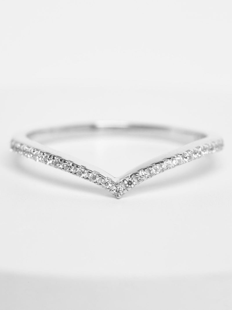 Sterling silver wishbone ring with clear gemstones (British brand)