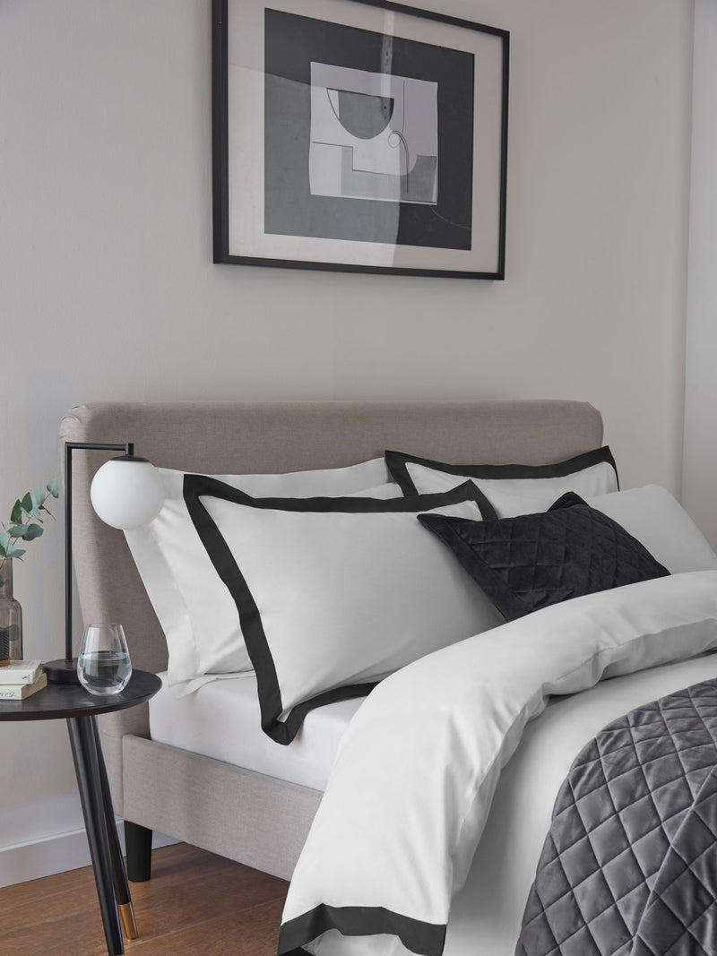 White and black cotton-rich duvet cover and pillowcase set (British brand)