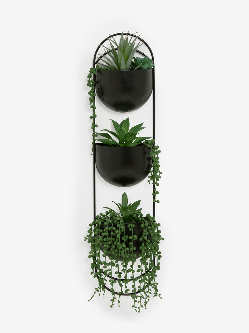 Black Bronx wall planter with artificial plants 60cm height - British product
