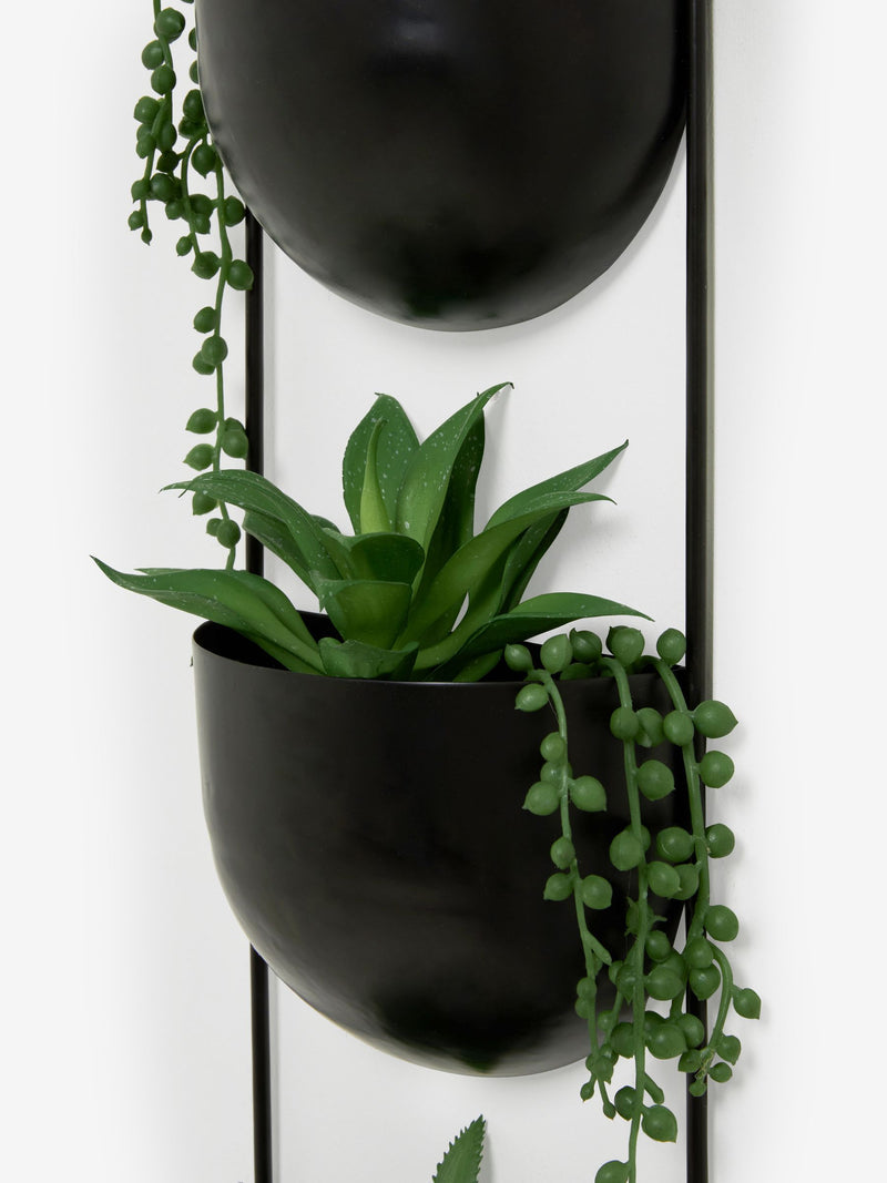 Black Bronx wall planter with artificial plants 60cm height - British product