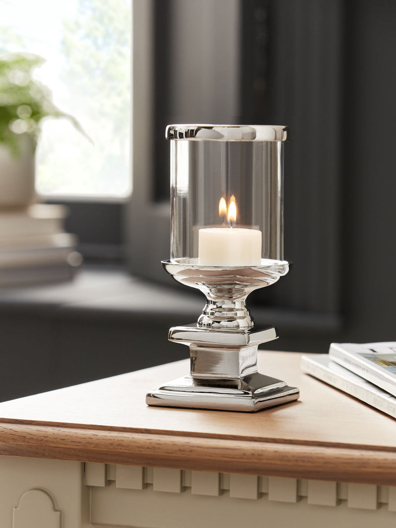 Laura Ashley silver glass hurricane candle holder 29cm, UK version