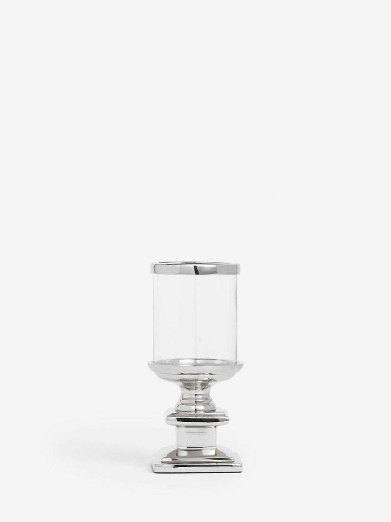 Laura Ashley silver glass hurricane candle holder 29cm, UK version